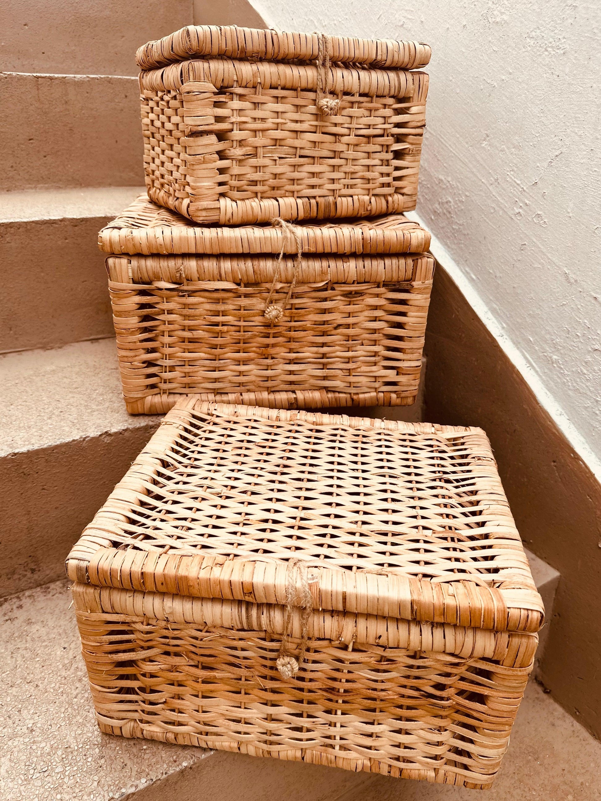 Rattan Box with attached lid - Set of 2 - TESU