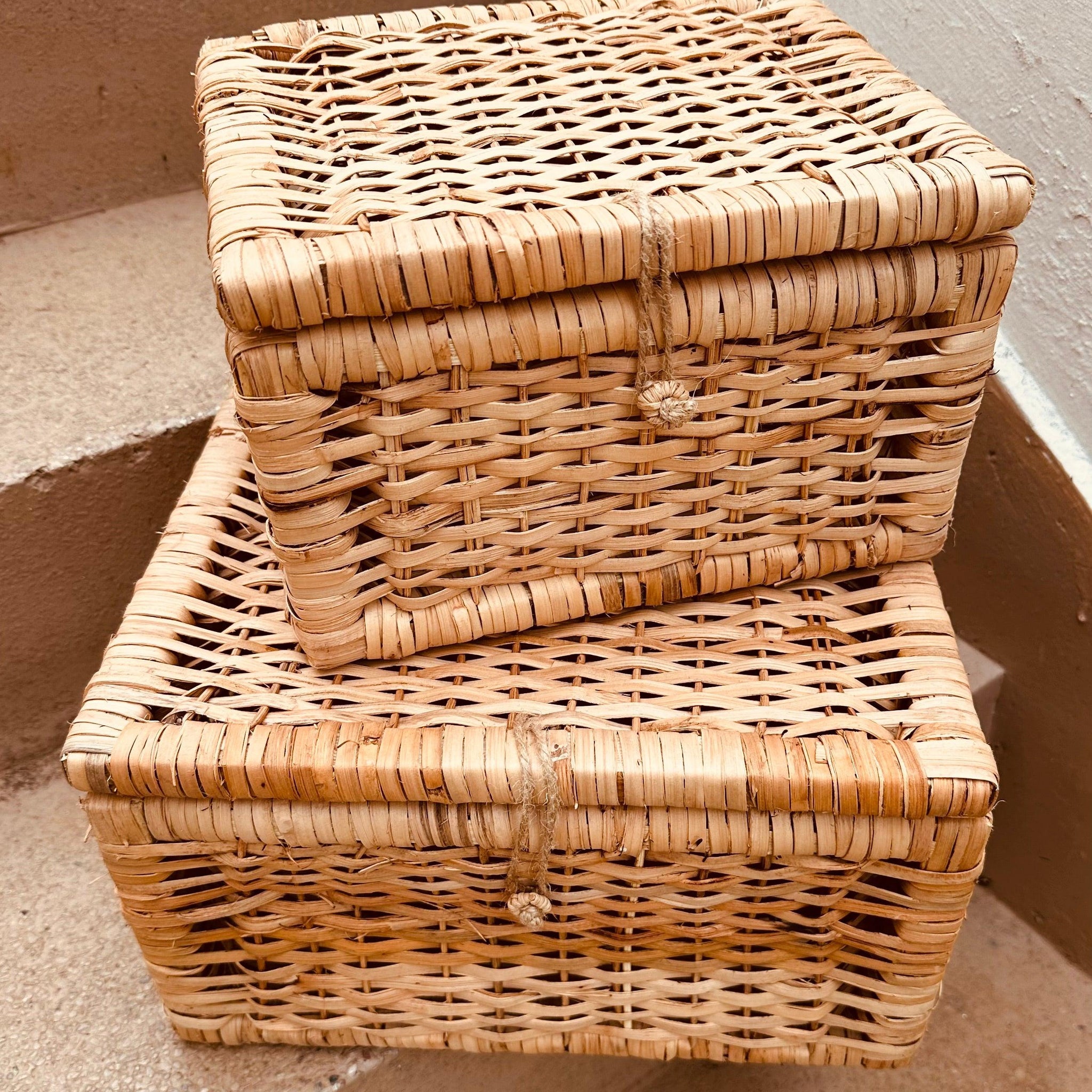 Rattan Box with attached lid - Set of 2 - TESU