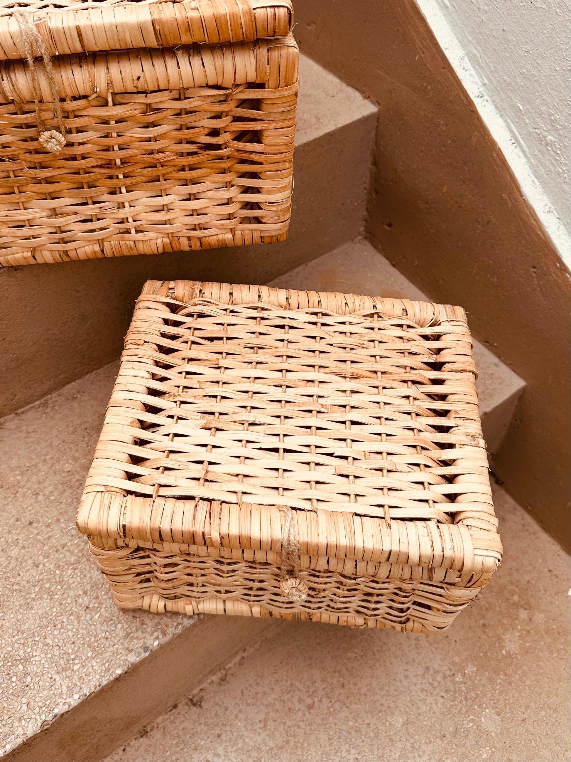 Rattan Box with attached lid - Set of 2 - TESU