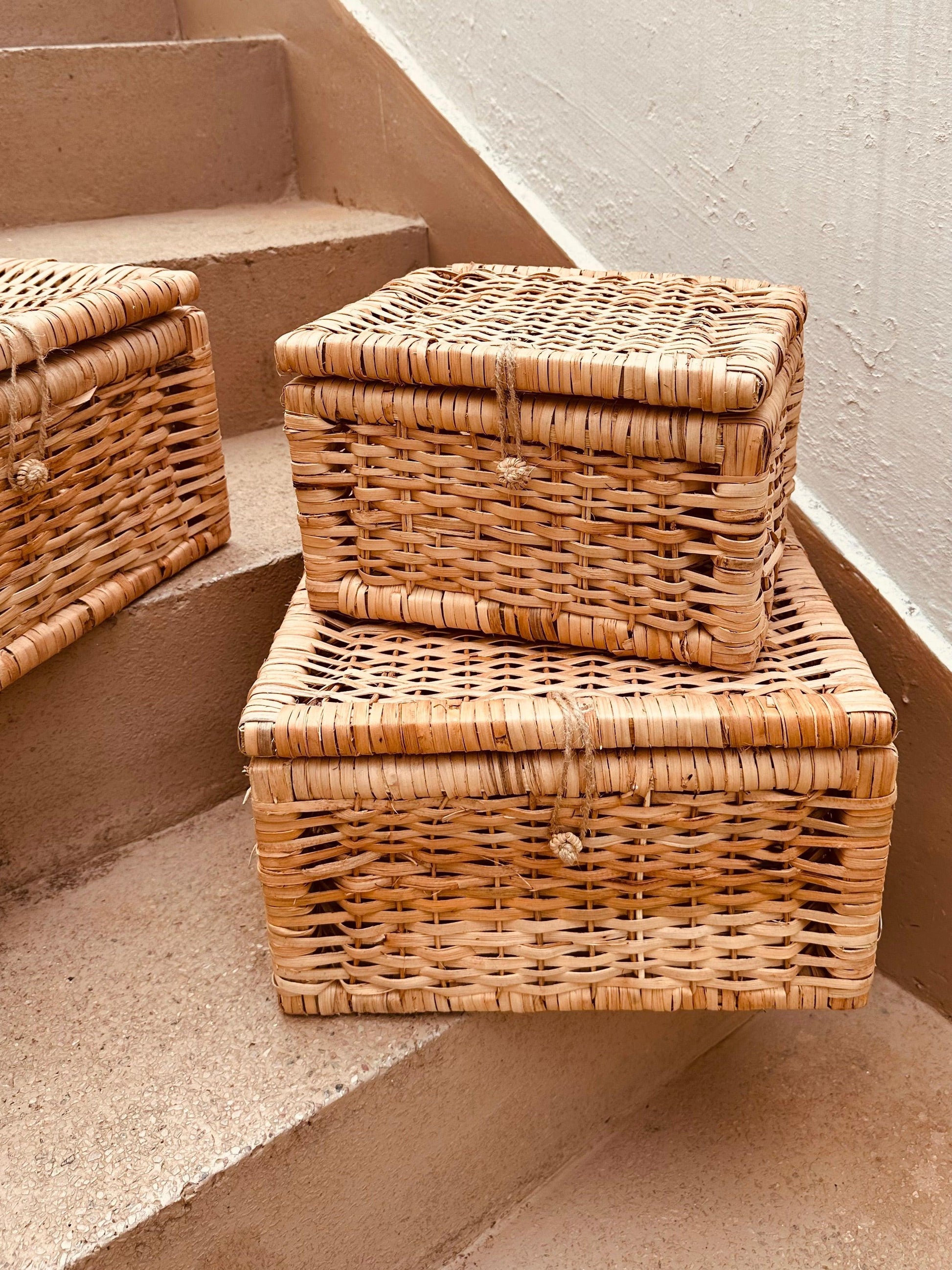 Rattan Box with attached lid - Set of 2 - TESU