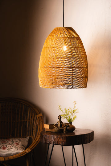 Rattan Pendant Drop Shaped Lampshade. A beautifully handcrafted rattan pendant that looks amazing in a bedroom, child's room, living space or covered patio . It is expertly crafted and hand finished to perfection ensuring quality. This rattan pendant light is a great way to add bohemian charm and warmth to your home and is perfectly adaptable to any ceiling height from your bedroom TESU