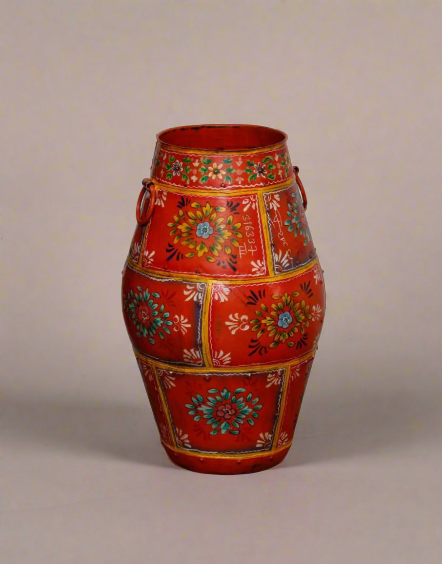 Red Floral Iron Painted Planter - TESU