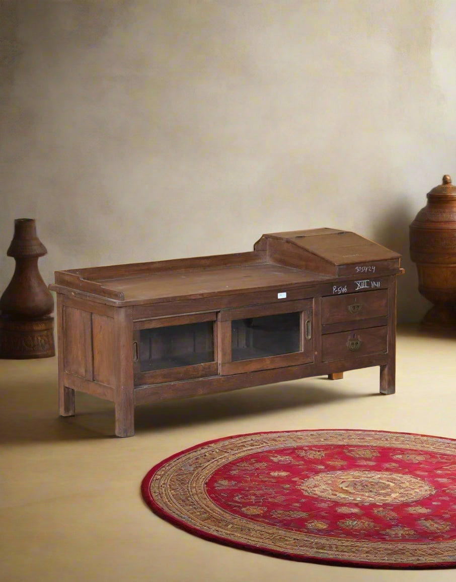 Retro Revival: Wooden Desk tesu, teak, handcrafted, indian interior 