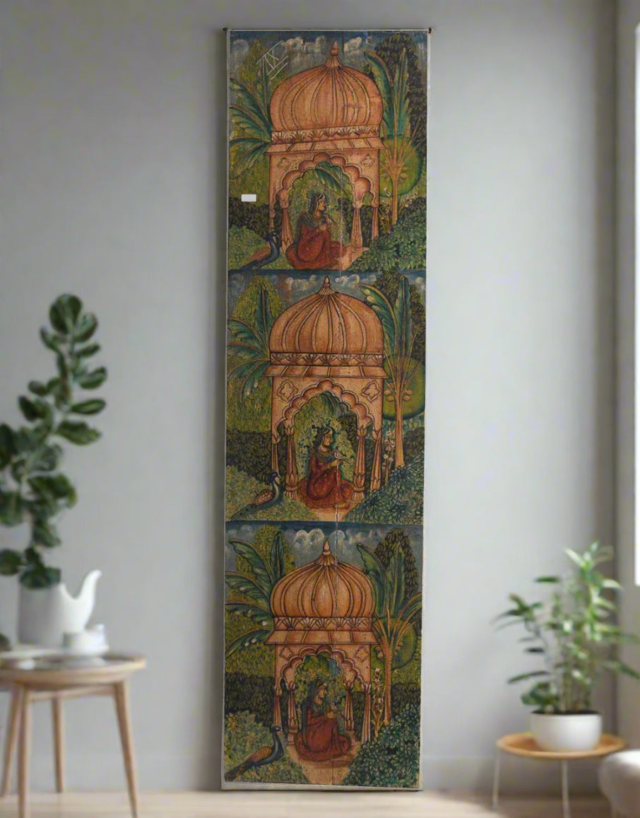 Elevate your space with this stunning Royal Courtyard Wall Art hand-painted Indian artwork, showcasing intricate detailing and rich cultural heritage.