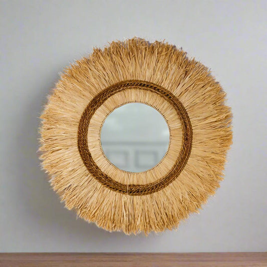 Rustic Banana Fiber Sunburst Mirror - TESU
