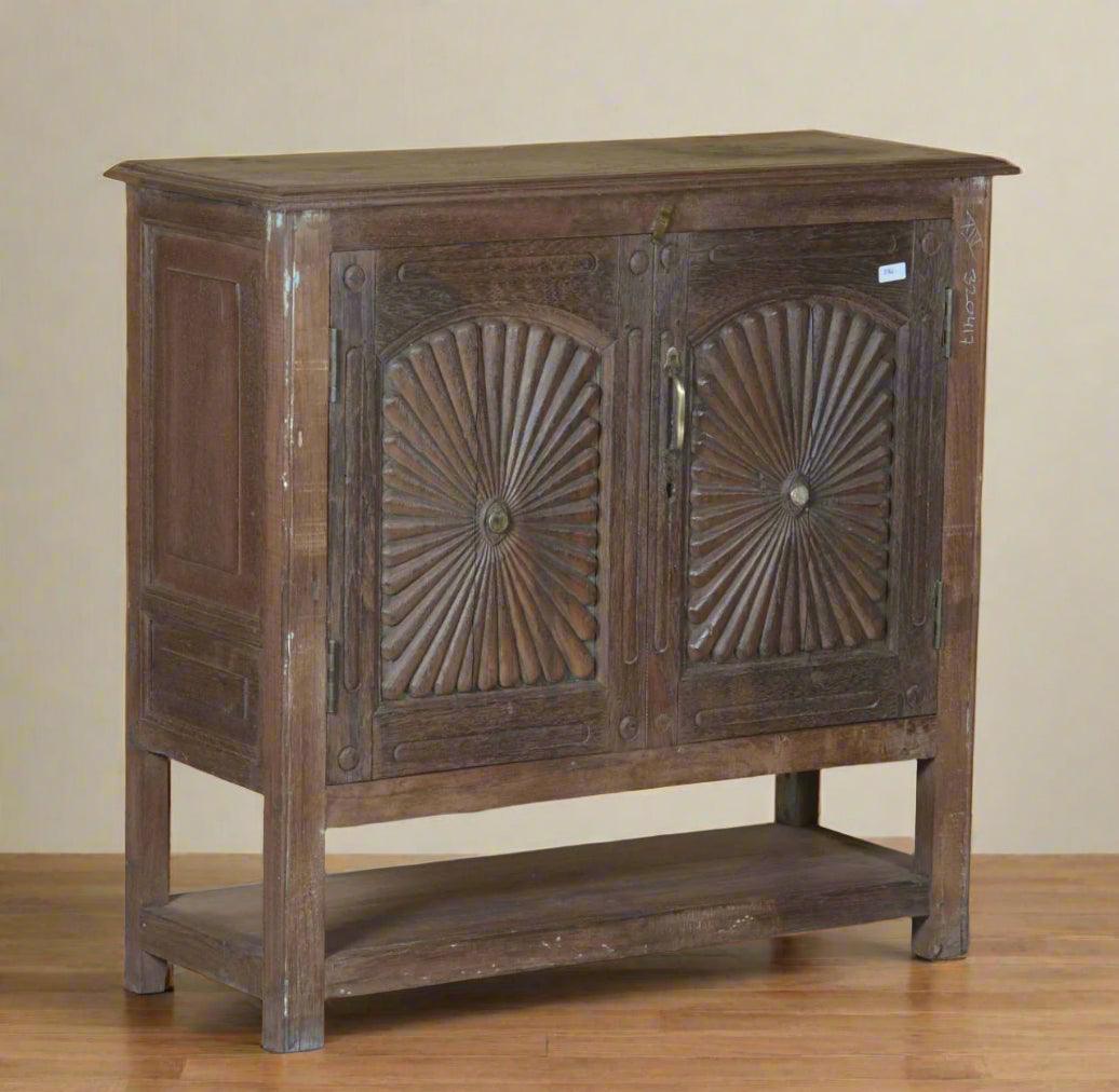 Rustic Wooden Sunburst Cabinet - TESU