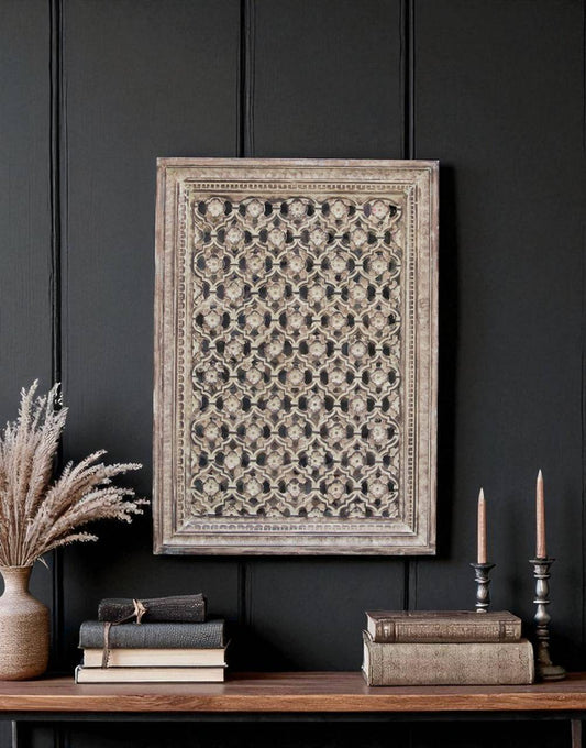 Bring timeless charm and artisanal elegance to your space with the Saanjh Mango Jali — a beautifully handcrafted wooden panel inspired by traditional Indian jaali (lattice) designs. 