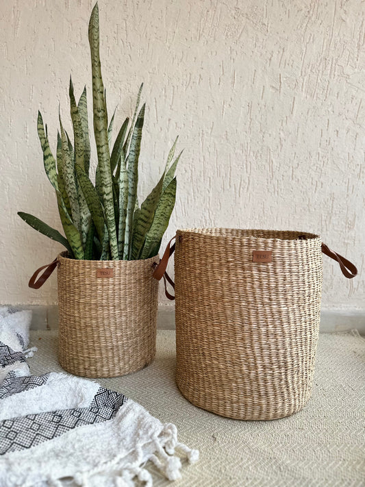 Seagrass Dense Storage Basket With Handle - TESU