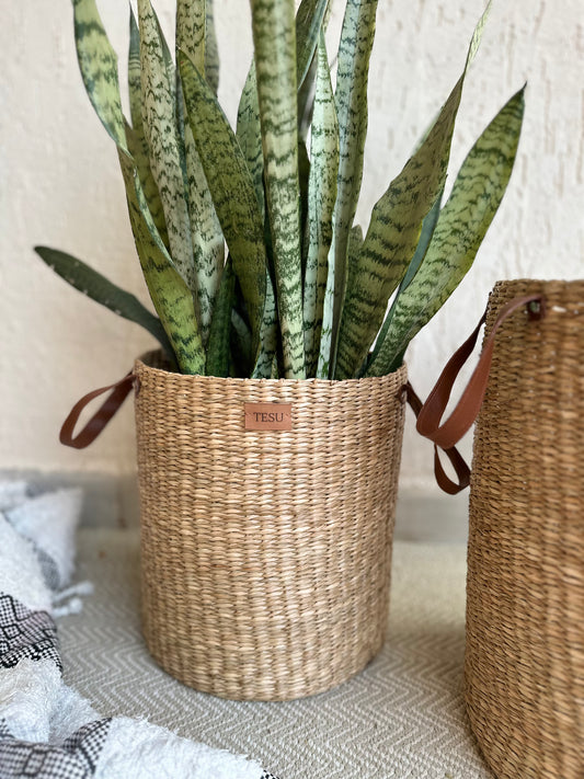 Seagrass Dense Storage Basket With Handle - TESU