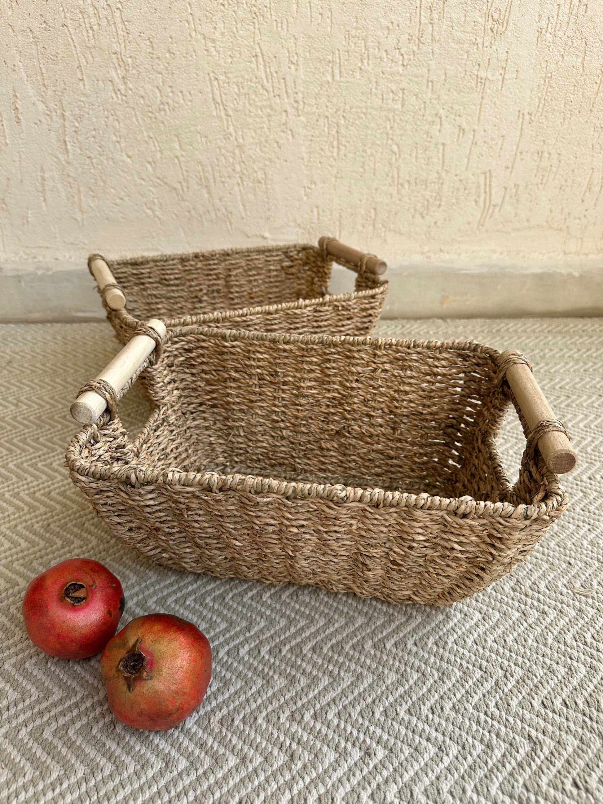 Seagrass Tray Basket with Wooden Handle - TESU