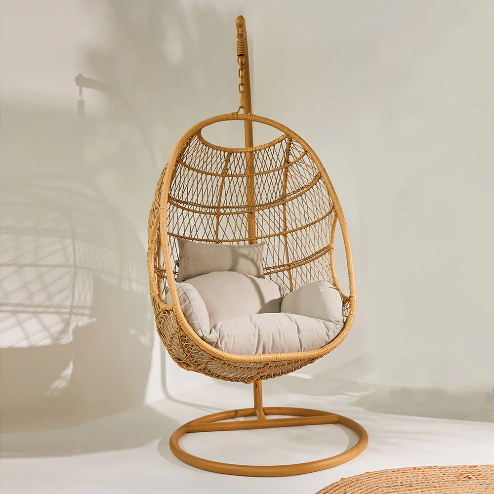 The Serene Cocon Rattan Chair Swing is a beautifully crafted piece designed to provide both comfort and style. Made from durable rattan, this chair swing offers a serene and inviting space for relaxation.