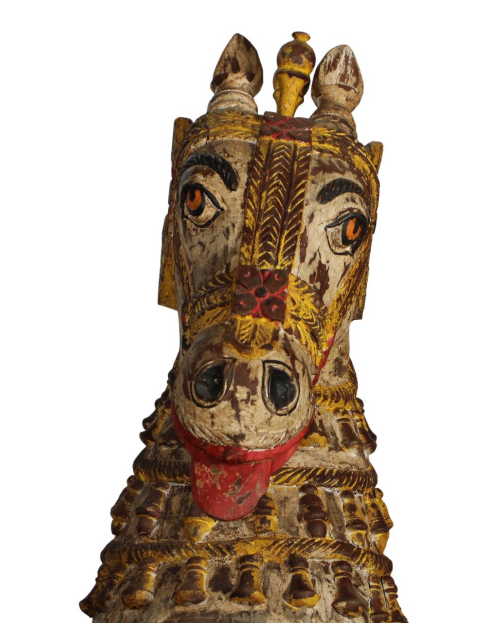 Royal Horse Sculpture crafted from wood, featuring intricate hand-painted details, vibrant traditional motifs, and elegant craftsmanship inspired by royal Indian heritage.