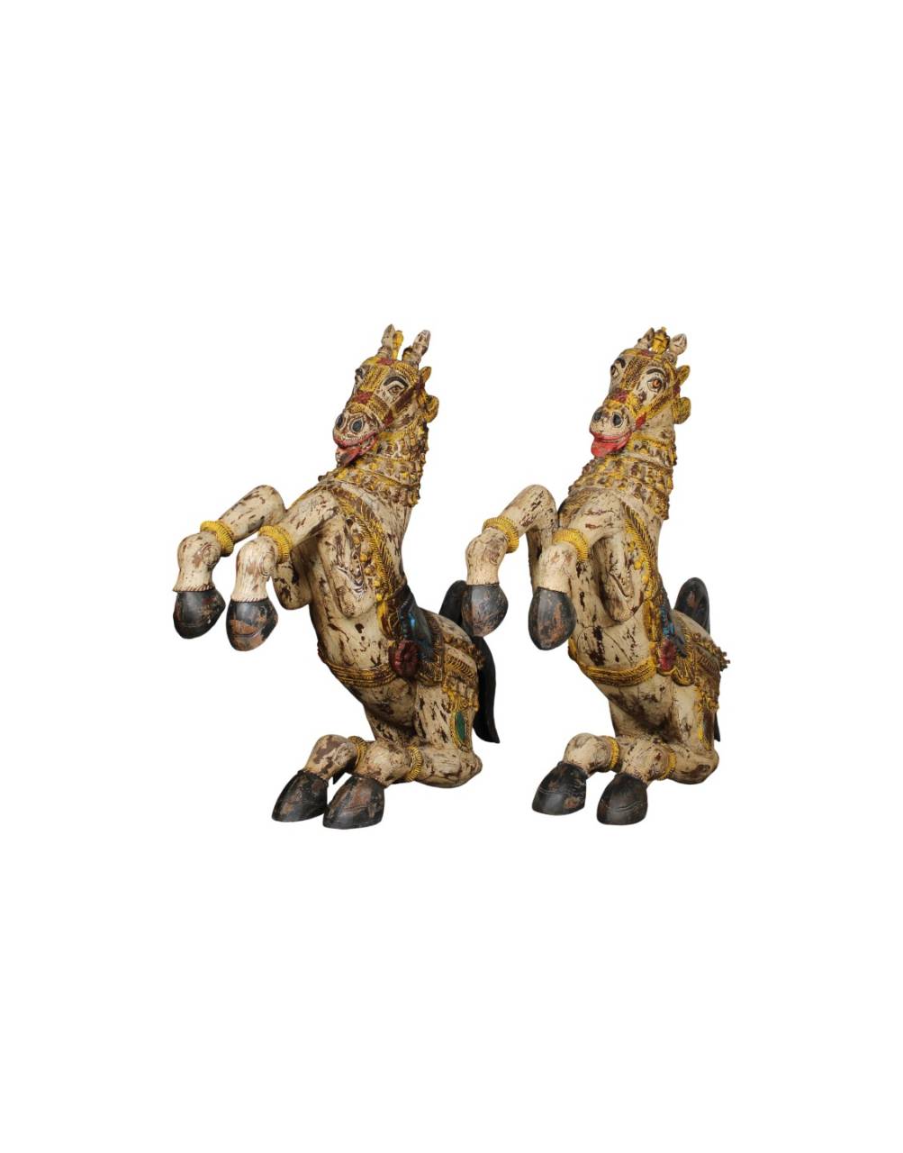 Royal Horse Sculpture crafted from wood, featuring intricate hand-painted details, vibrant traditional motifs, and elegant craftsmanship inspired by royal Indian heritage.