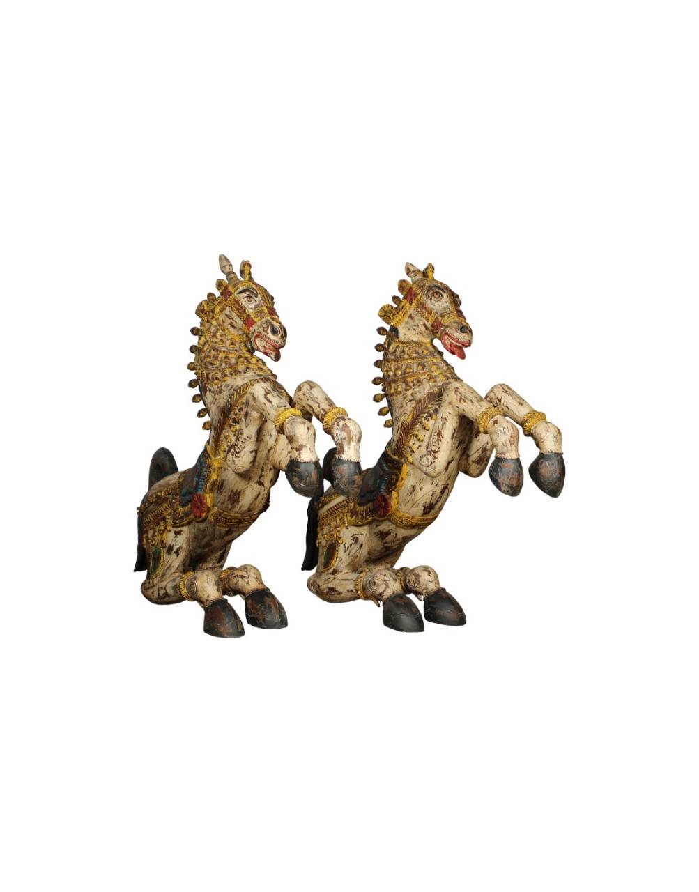 Royal Horse Sculpture crafted from wood, featuring intricate hand-painted details, vibrant traditional motifs, and elegant craftsmanship inspired by royal Indian heritage.