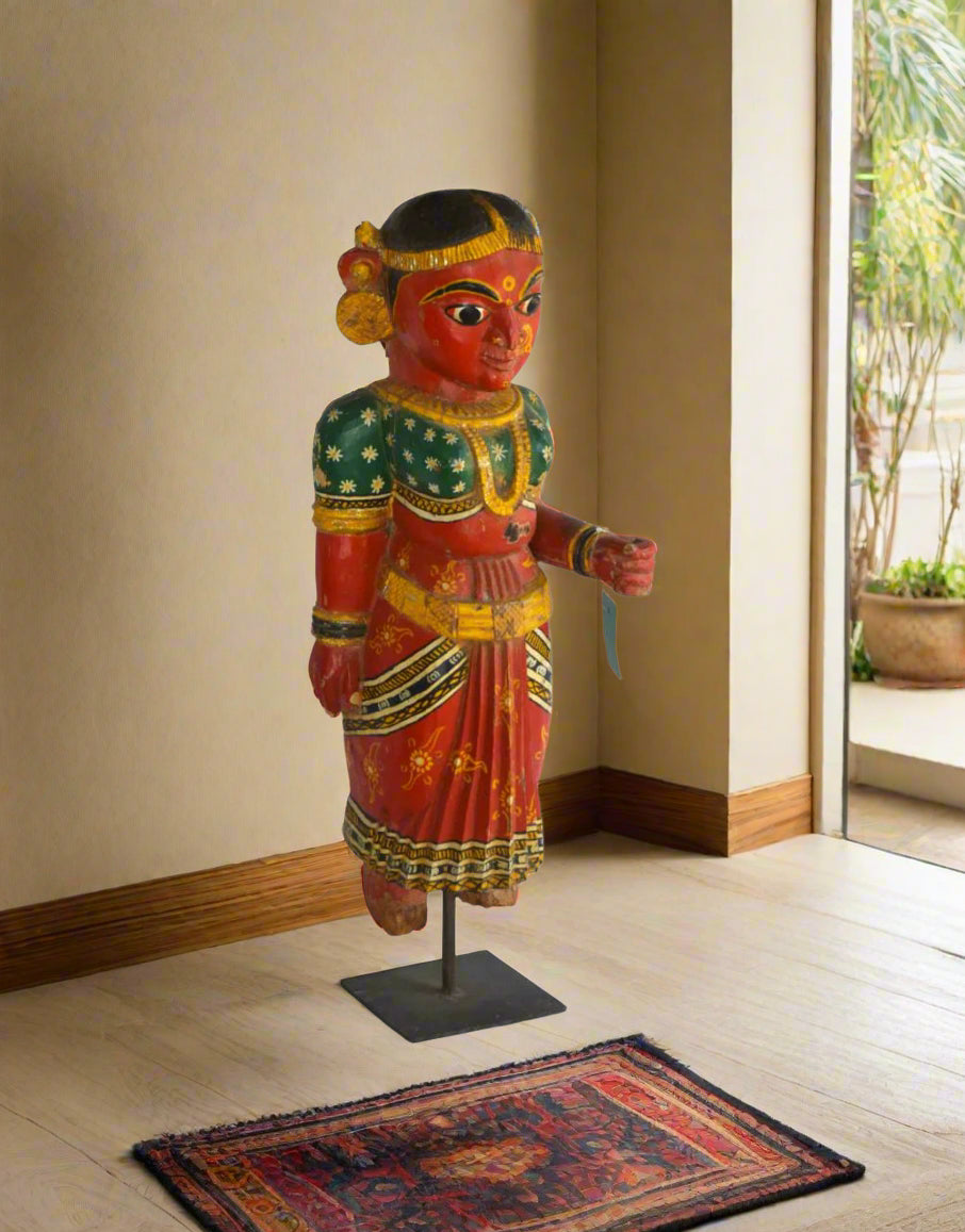 Shakti Roopam is a stunning handcrafted statue bracket carved from premium teak wood and vividly painted to celebrate the powerful spirit of feminine energy. 