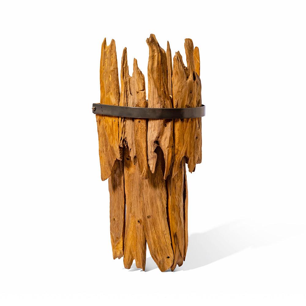 Made from recycled teak wood, each drift-like panel tells its own story through organic textures, weathered grains, and raw edges, making every piece truly one of a kind.