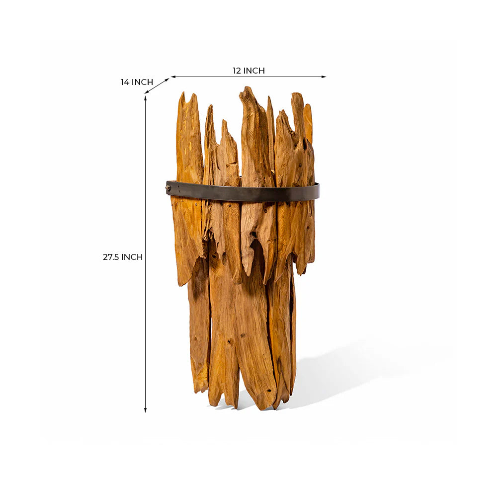 Wooden wall art piece with dimensions on a white background