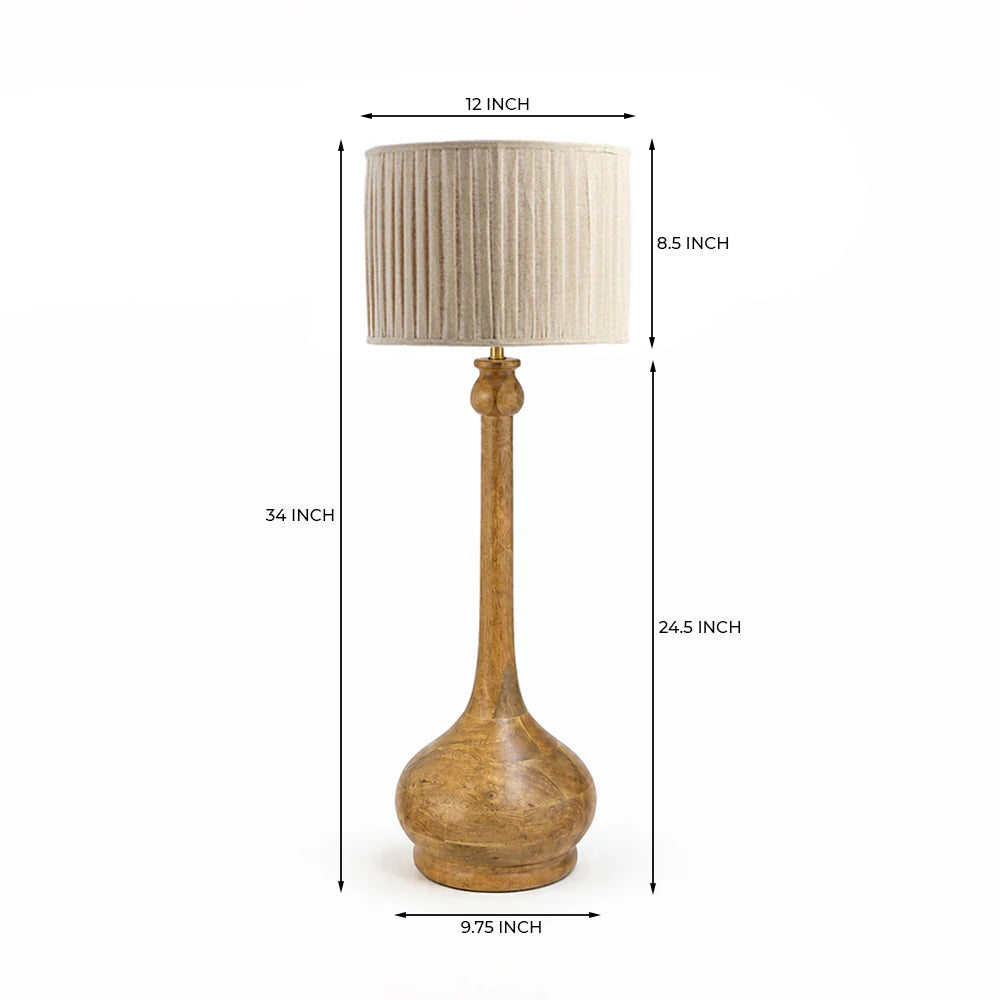 Table lamp with dimensions labeled on a white background
