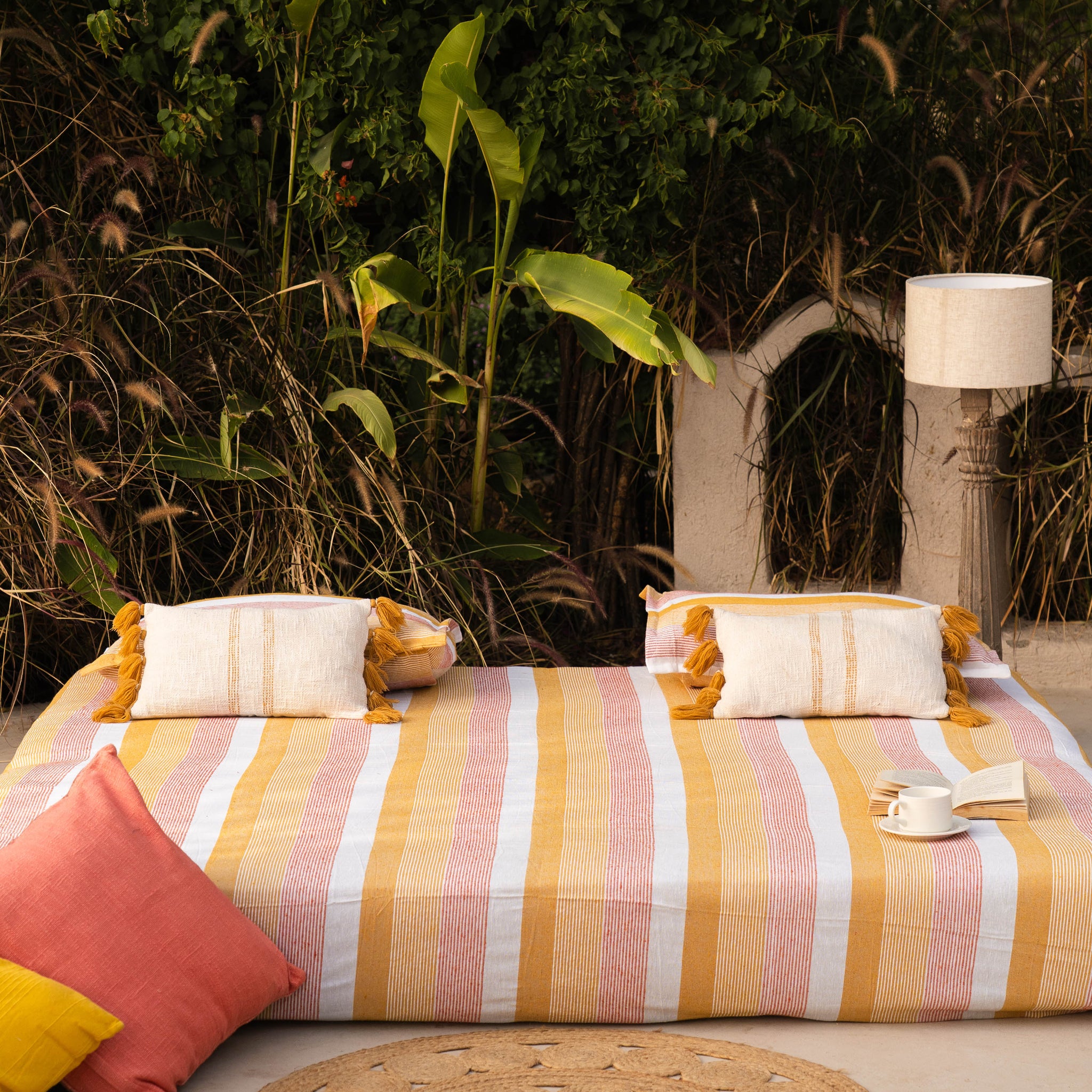 Sunset Stripes Cotton Bedspread With Pillow Covers