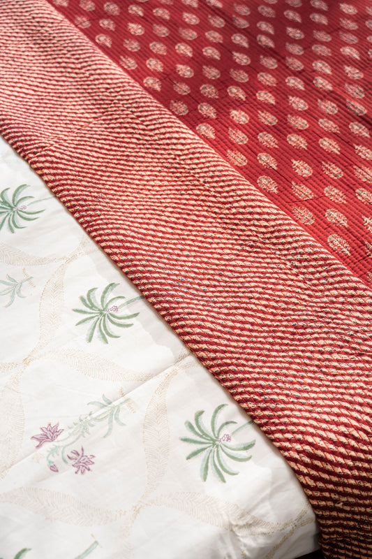 Close-up of fabric with red and white patterns