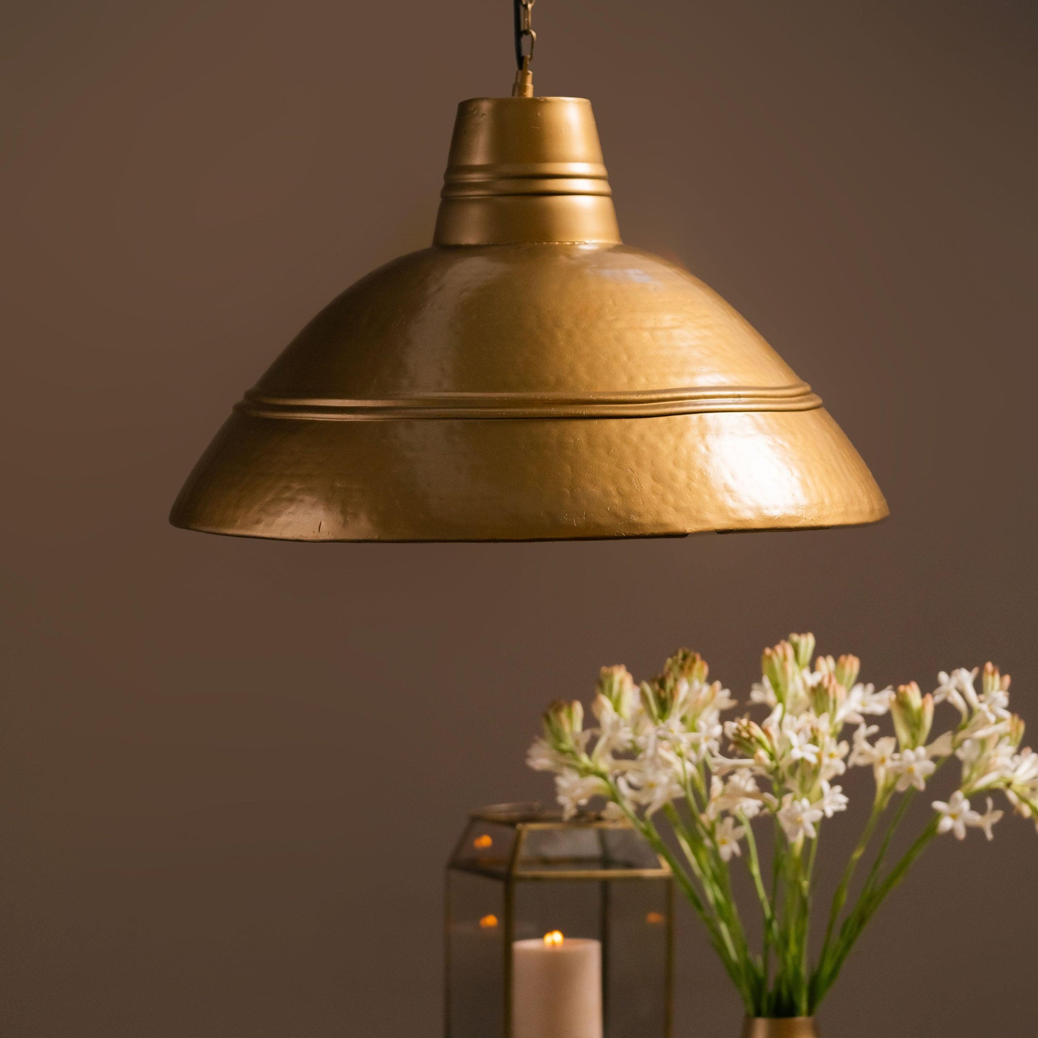 Swarna Broad Conical Metal Lamp - Antique Brass - TESU