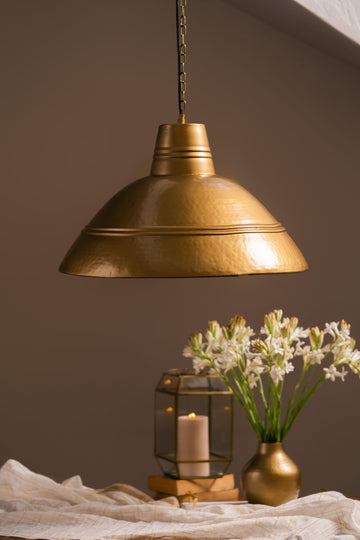 Swarna Broad Conical Metal Lamp - Antique Brass - TESU