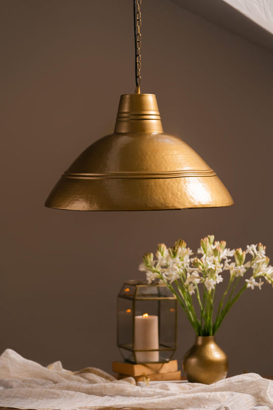 Swarna Broad Conical Metal Lamp - Antique Brass - TESU