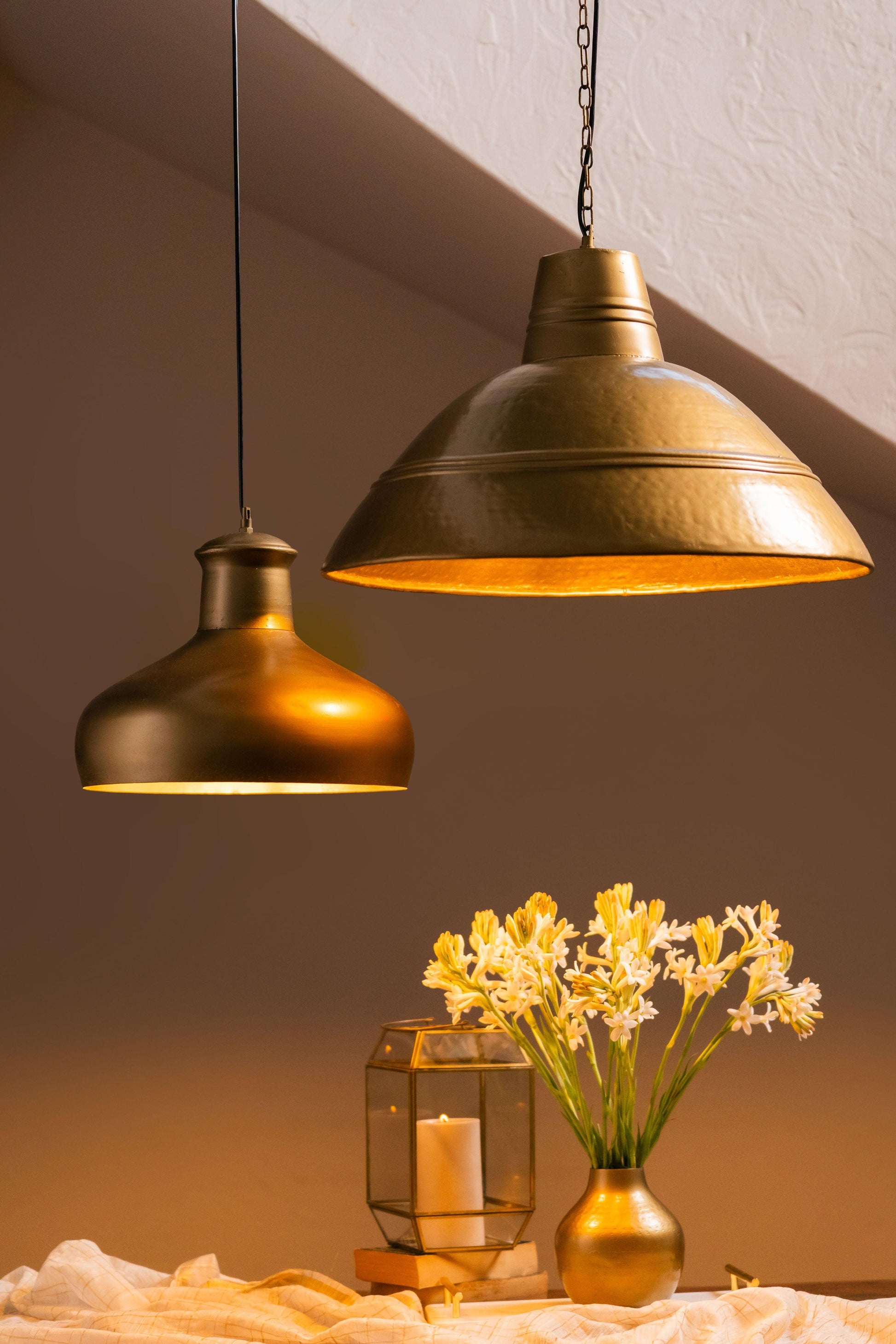 Swarna Broad Conical Metal Lamp - Antique Brass - TESU