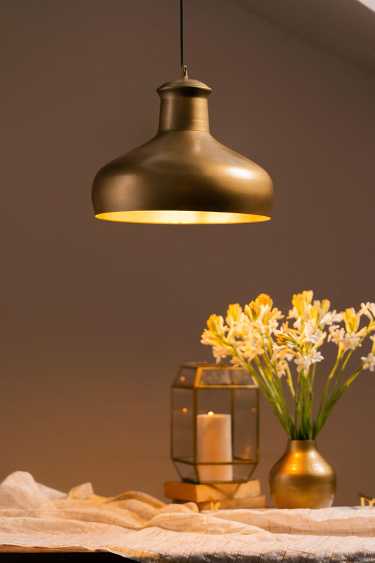 Swarna Conical Metal Lamp - Antique Brass - TESU
