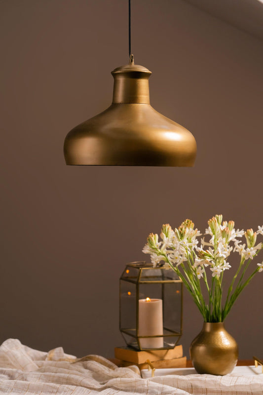 Swarna Conical Metal Lamp - Antique Brass - TESU