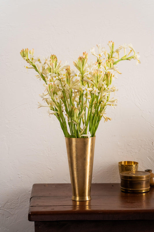 Swarna Embossed Brass Tall Vase - Antique - TESU