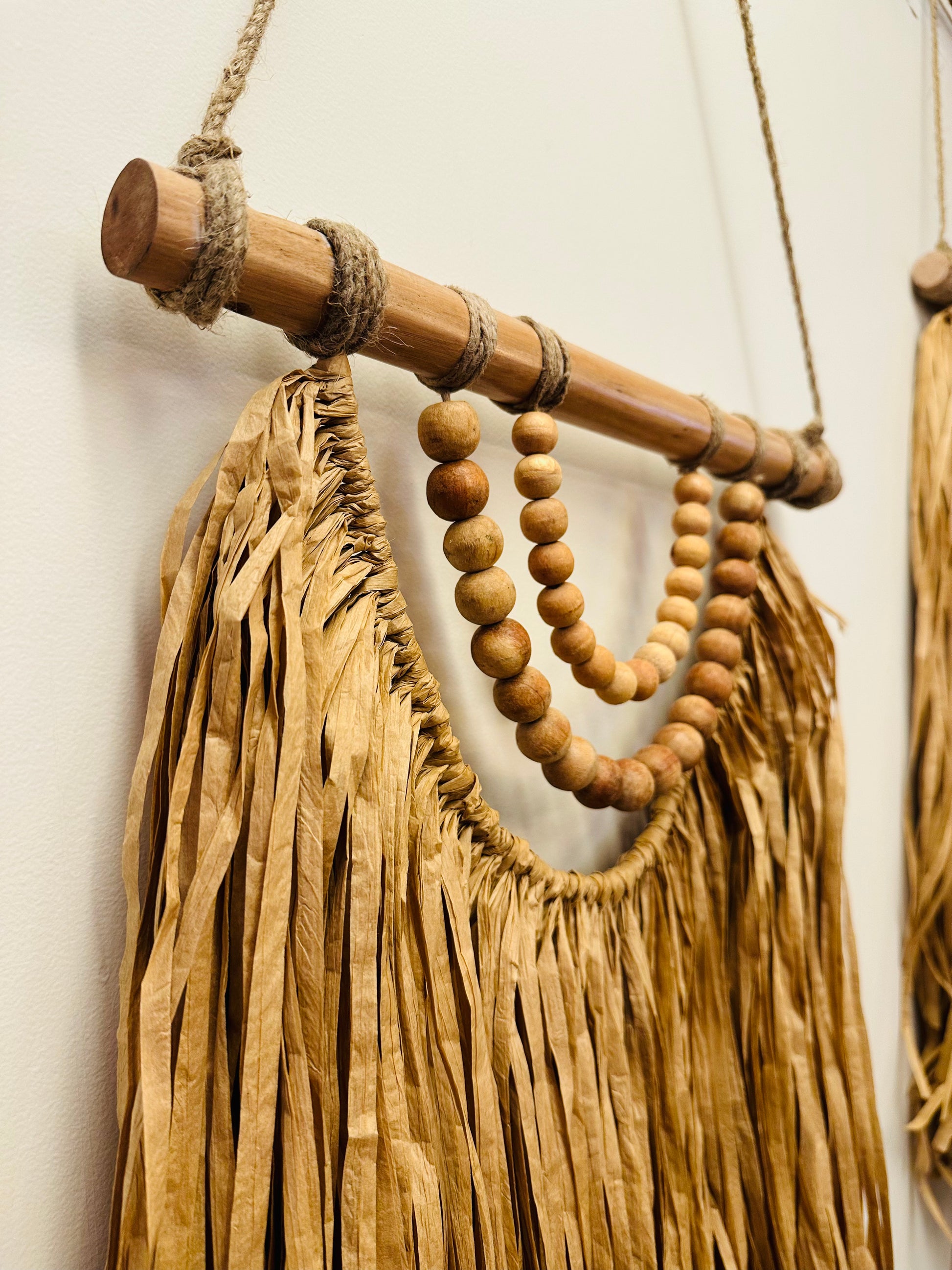 Bohomian Hanging Raffia With Beads Wall Decor - TESU