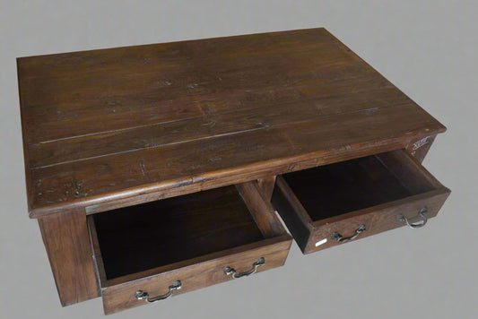 Bring timeless elegance to your space with the Teakwood Drawer Coffee Table, This unique coffee table blends industrial charm with rustic character, making it a perfect accent for entryways, living rooms, or hallways.