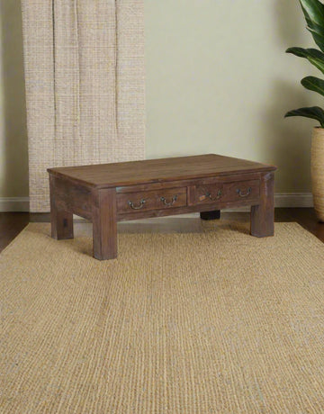 Bring timeless elegance to your space with the Teakwood Drawer Coffee Table, This unique coffee table blends industrial charm with rustic character, making it a perfect accent for entryways, living rooms, or hallways.