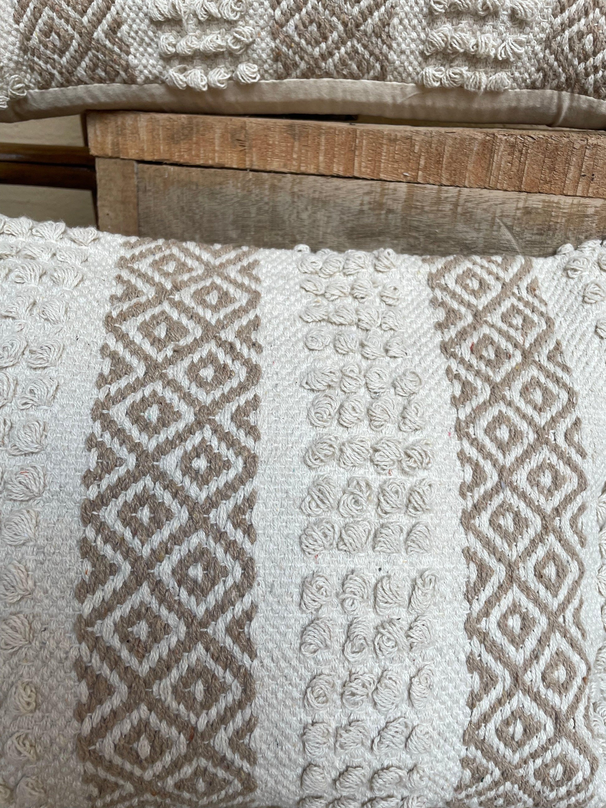 Bohemian Rectangle Natural Cotton Cushion Cover - Off White and Beige - TESU
