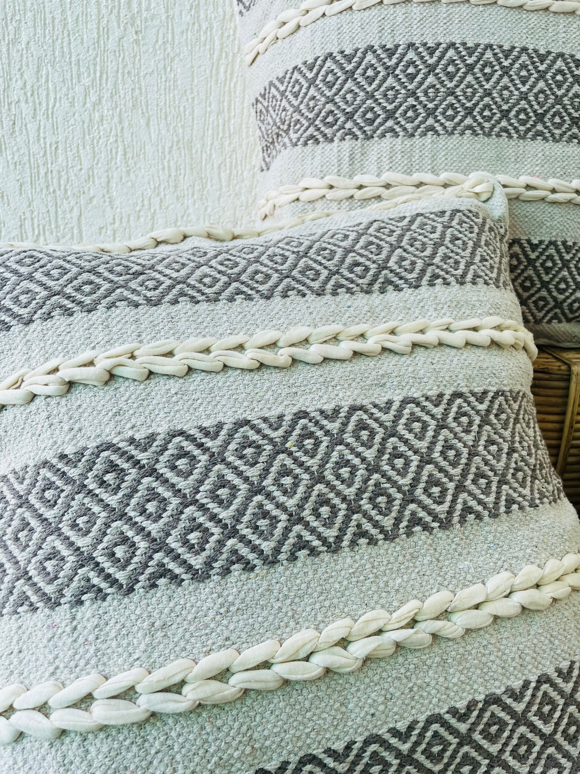 Bohemian Natural Cotton Cushion Covers - Grey and White - TESU