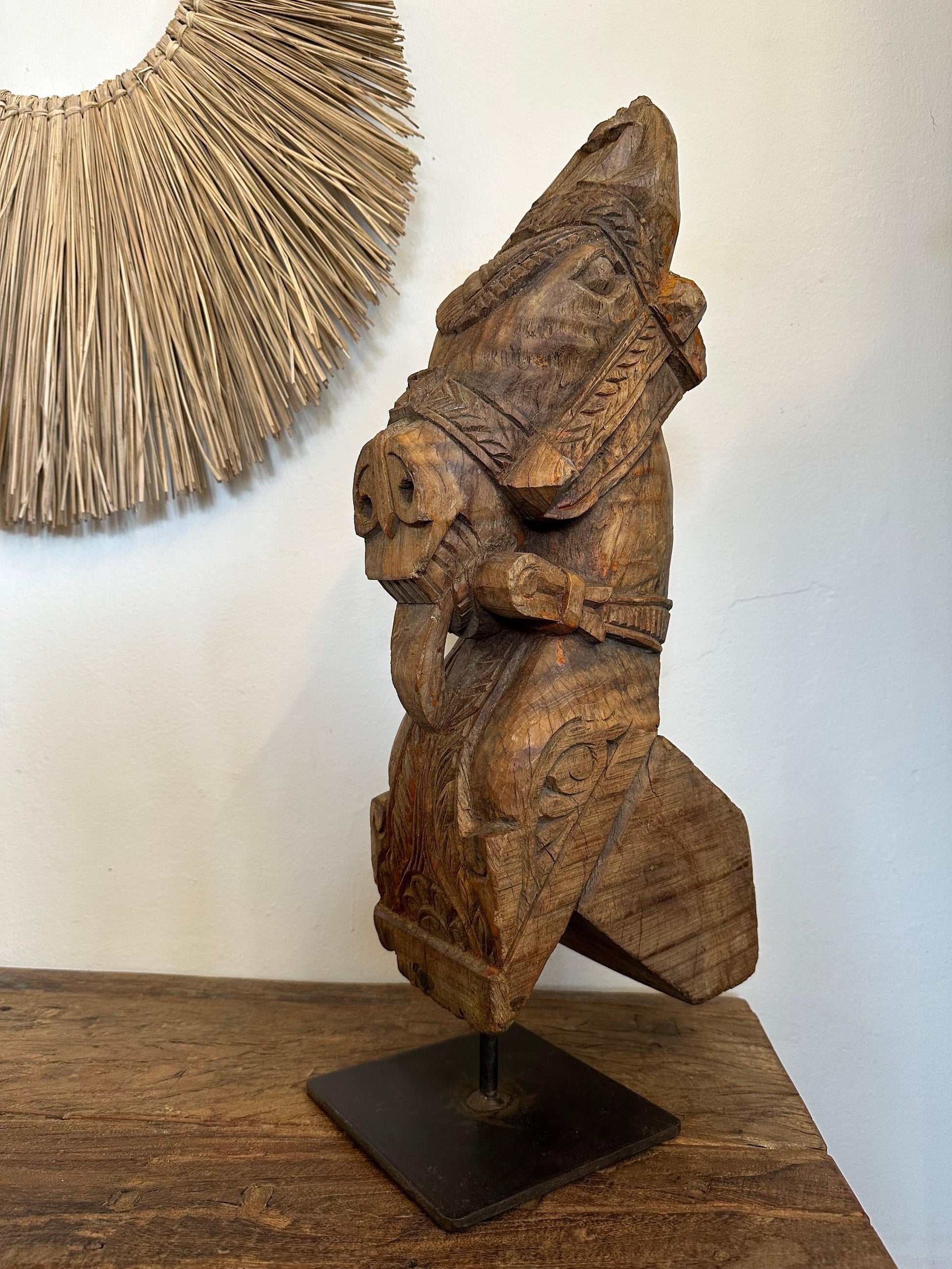 Reclaimed Wood Horse With Stand - TESU