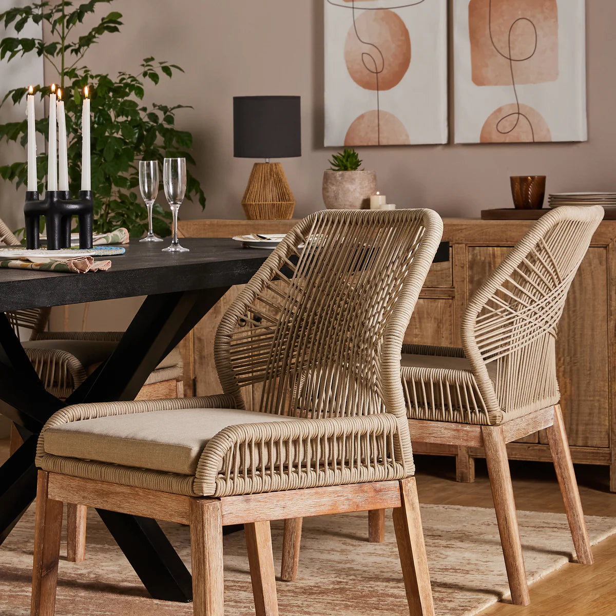 The Woven Elegance Chair for home decor typically embodies the peaceful, serene essence of nature, bringing elements of the outdoors into the indoor space. It's a design that not only serves as functional seating but also as a statement piece that promotes relaxation and harmony. 