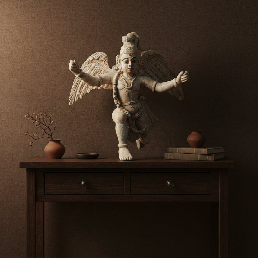 Statue of a winged figure with a white background