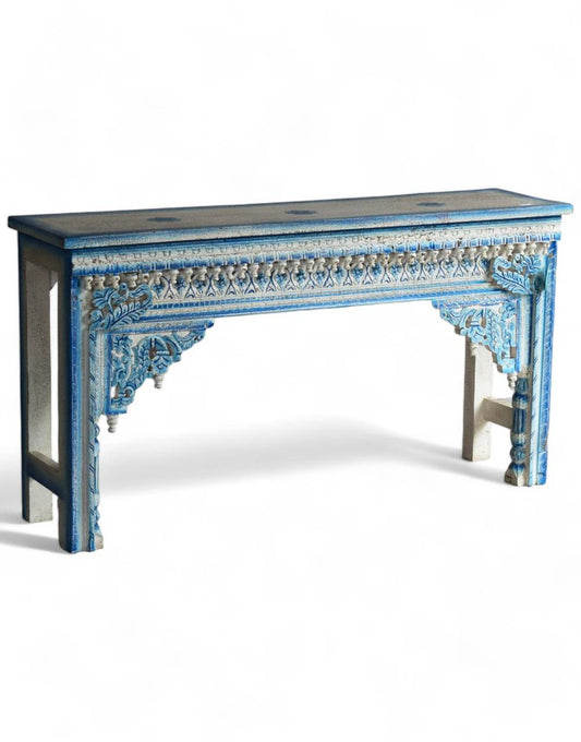 Turquoise wooden painted console table
Hand-carved mango wood furniture
Exquisite craftsmanship decor
Multi-color console table
Elegant home accents
Luxury console table
Unique wooden furniture
Sophisticated home decor
Artisan-crafted console table
Charming living room table
Decorative accent table
Stylish entryway furniture
Exclusive home piece
Vibrant color furniture
Timeless wooden table