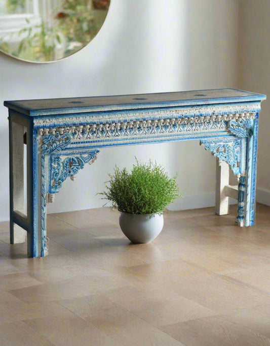 Turquoise Wooden Painted Console Table - TESU