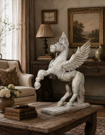Udan Ashwa Handcrafted Sculpture depicting a stylized flying horse, crafted with fine detailing and artistic form, symbolizing movement, freedom, and traditional craftsmanship in a refined decorative finish.