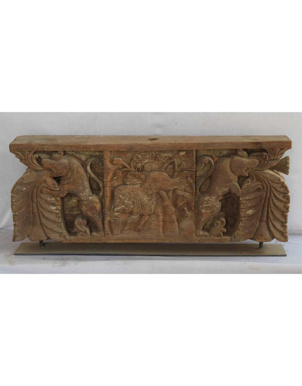 Wooden Bracket on Iron Stand - Natural Brown - TESU