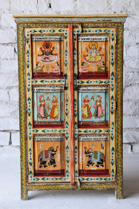 Bring your interiors to life with the Vibrant Veda Console, a handcrafted masterpiece made from solid mango wood and adorned with intricate Indian folk art.