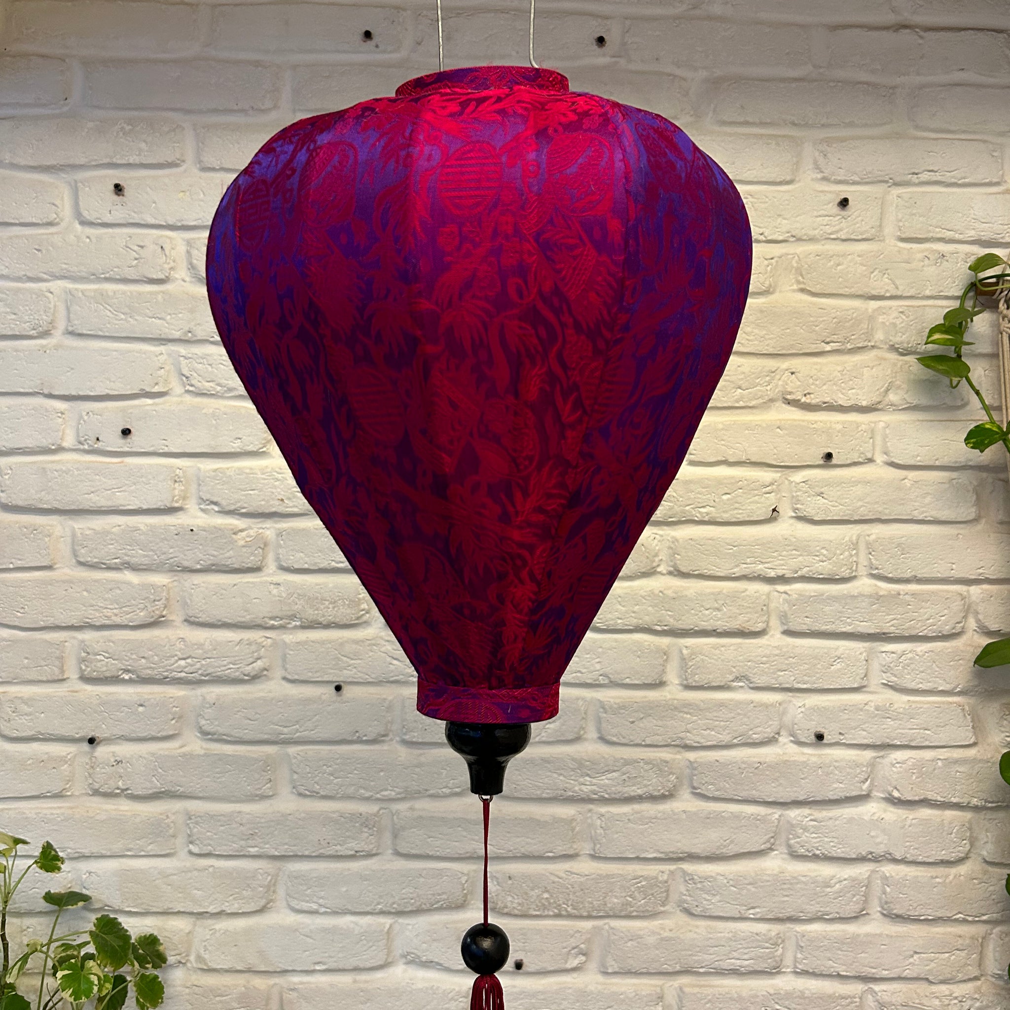 Vietnamese Silk Lanterns - Balloon Shaped Deep Pink Printed