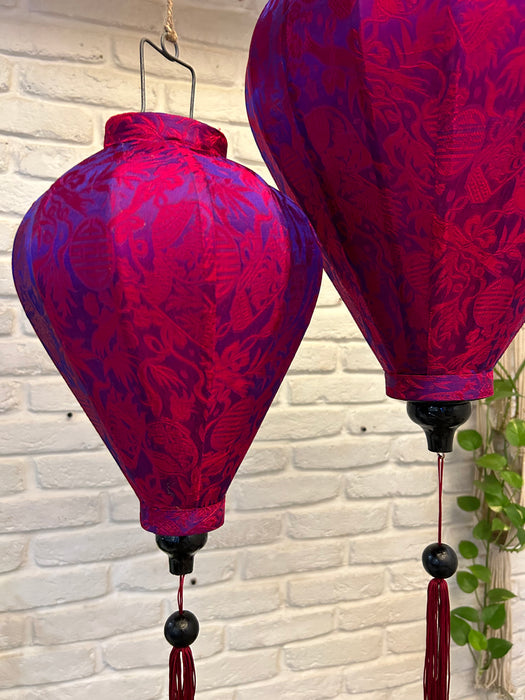 Vietnamese Silk Lanterns - Balloo Shaped Deep Pink Printed