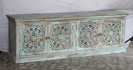 Vintage Carved Turquoise Sideboard - TESU