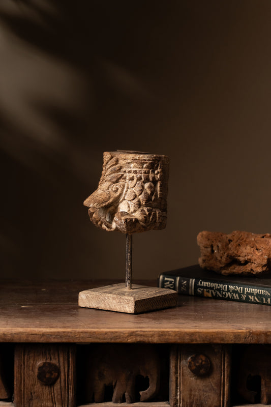 Vintage Carved Wooden Candle Holder - Design 2