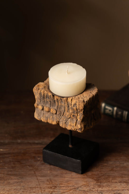 Vintage Carved Wooden Candle Holder - Design 3