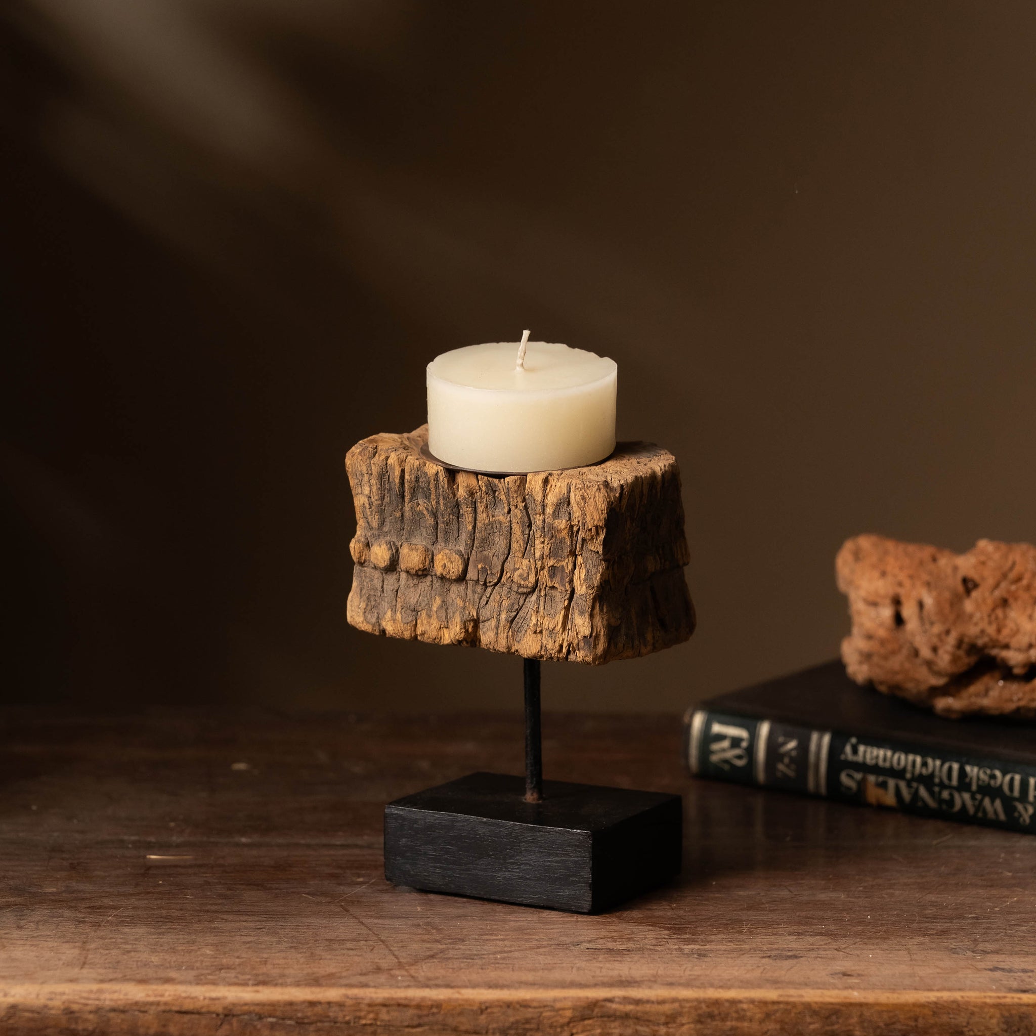 Vintage Carved Wooden Candle Holder - Design 3